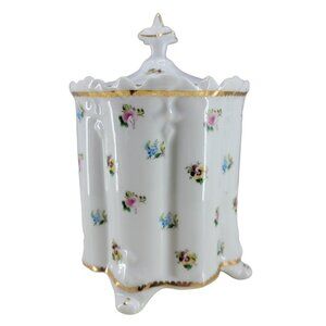 L Godinger Co Rosebud Canister Footed Lidded Gold Trim Cookie Jar 8" Vintage